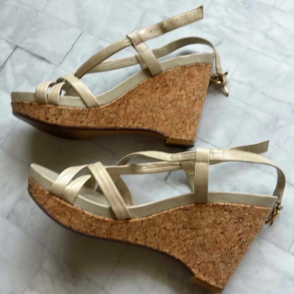Lauren Ralph Lauren Strappy Leather Cork Wedges (Size 7.5)